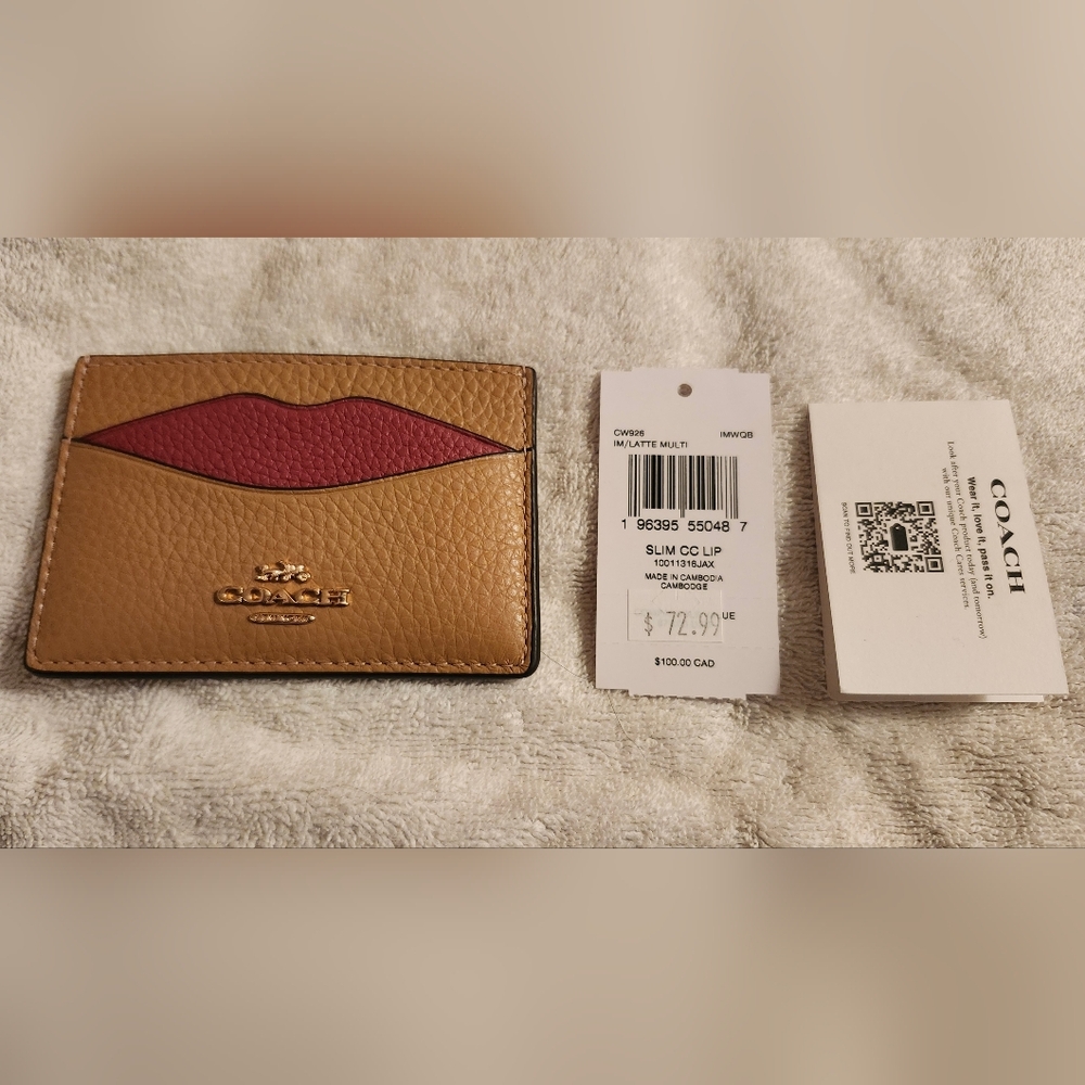 NWT Authentic Coach Slim Lips Card Case in Latte Multi